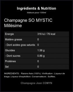 Champagne So Mystic Brut Millsim - Ingrdients et Nutrition 
